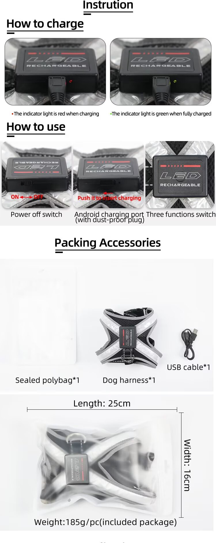 Newly Designed LED Dog Vest Harness Light Emitting CD1112 for Dogs for Wholesale & OEM Programs detail