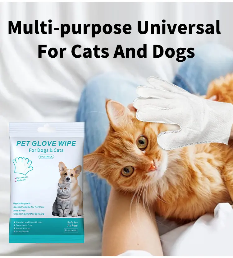 High Quality Soft Non-Woven Pet Cleaning Gloves Dog Cat Washable Wet Wipes 15x15cm 6 for Wholesale & OEM Programs detail