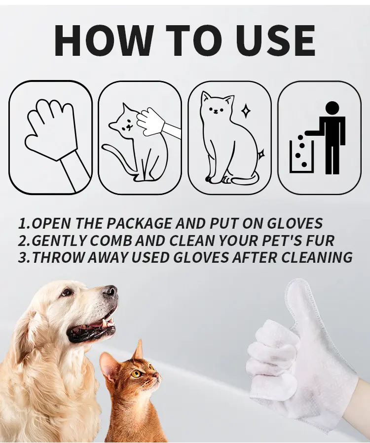 High Quality Soft Non-Woven Pet Cleaning Gloves Dog Cat Washable Wet Wipes 15x15cm 6 for Wholesale & OEM Programs detail