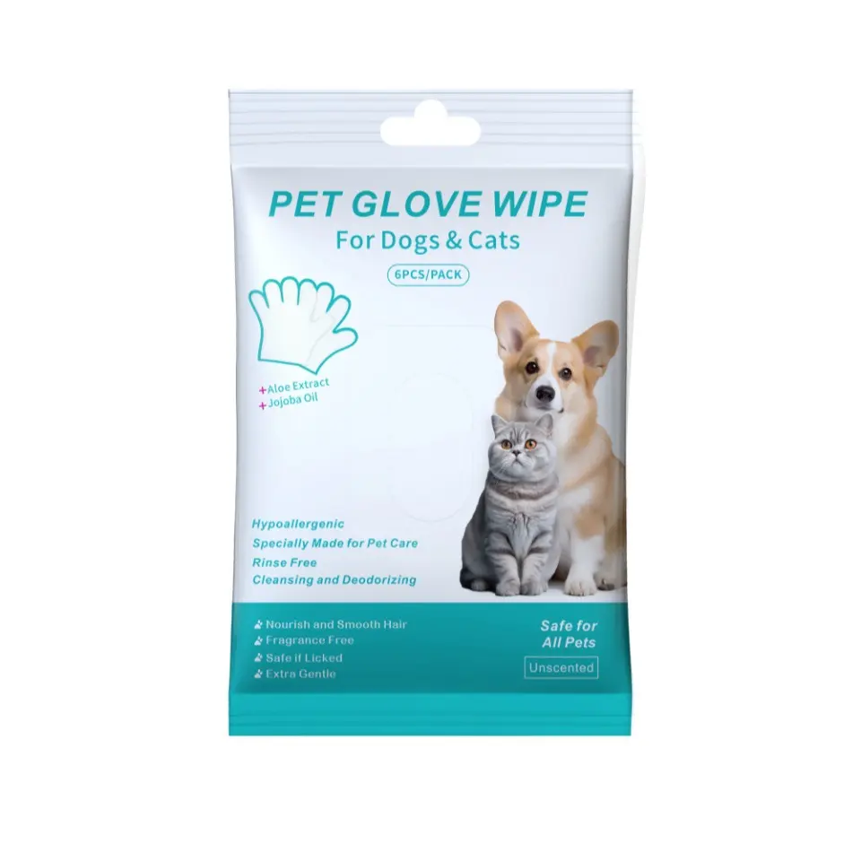 High Quality Soft Non-Woven Pet Cleaning Gloves Dog Cat Washable Wet Wipes 15x15cm 6 for Wholesale & OEM Programs
