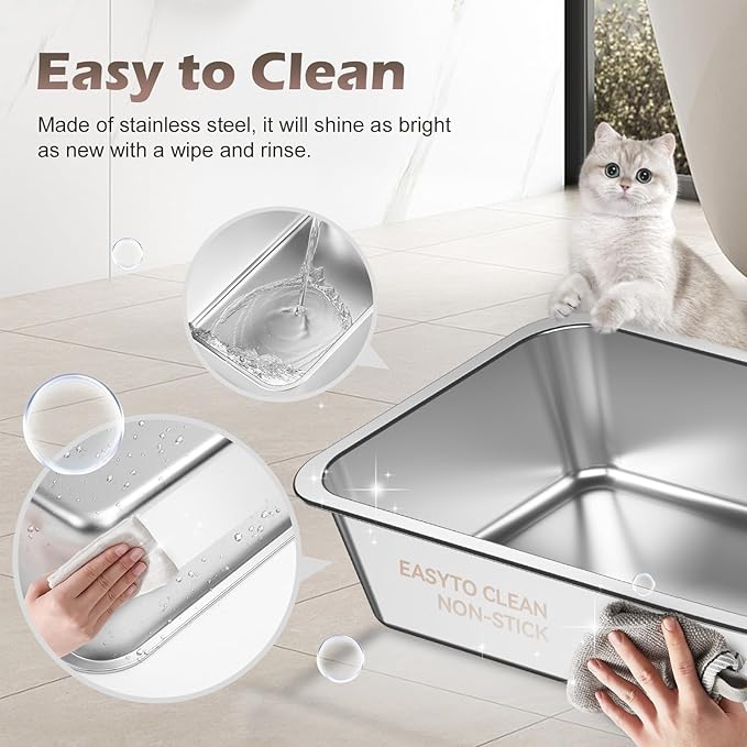 Oversized Anti-Splash Deepened Semi-Closed Cat Toilet High Fence Stainless Steel for Cats for Wholesale & OEM Programs detail