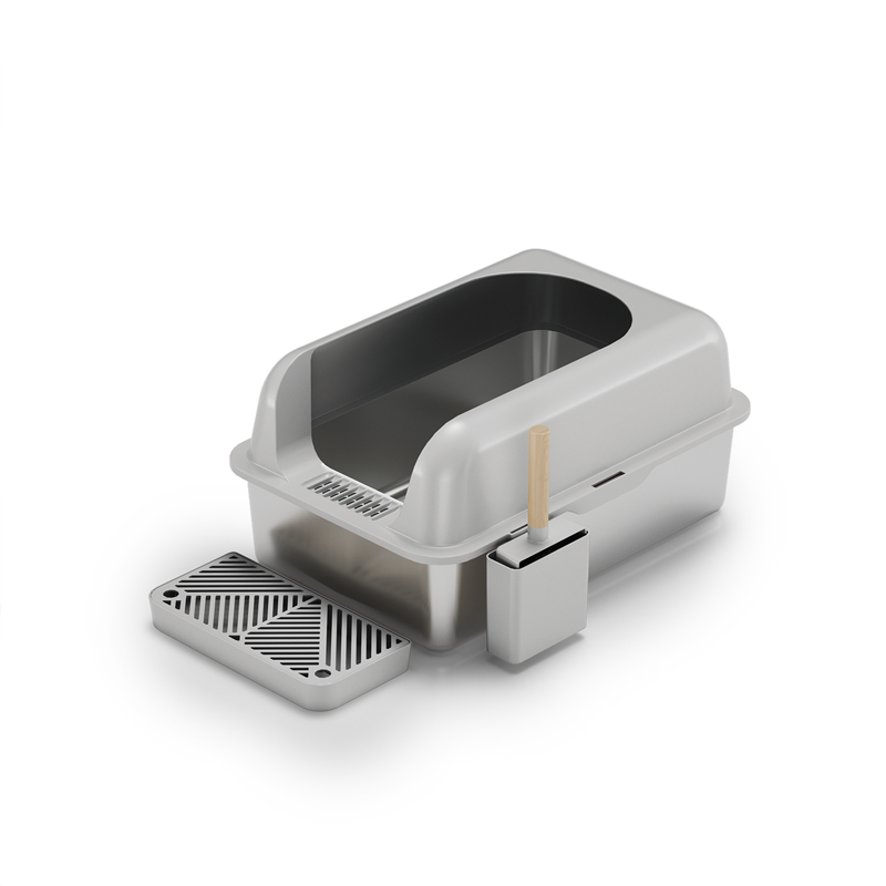 Oversized Anti-Splash Deepened Semi-Closed Cat Toilet High Fence Stainless Steel for Cats for Wholesale & OEM Programs view 2