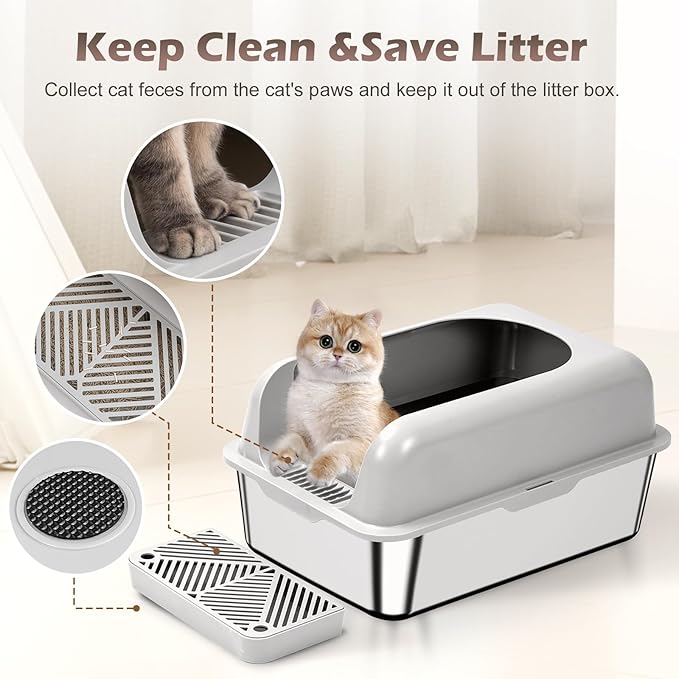 Oversized Anti-Splash Deepened Semi-Closed Cat Toilet High Fence Stainless Steel for Cats for Wholesale & OEM Programs view 3