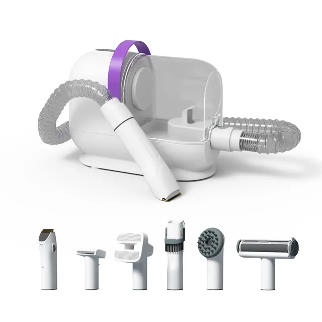6-in-1 Pet Vacuum Grooming Kit Clipper Low Noise Dog Hair Remover Handheld Cat Vacuum for Wholesale & OEM Programs