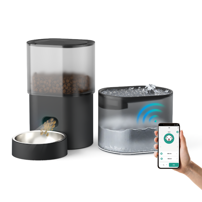 Portable Stainless Steel Plastic Smart Large Fountain Water Food Bowl Dispenser Eco-Friendly Automatic Dog Feeder Kit Pet detail