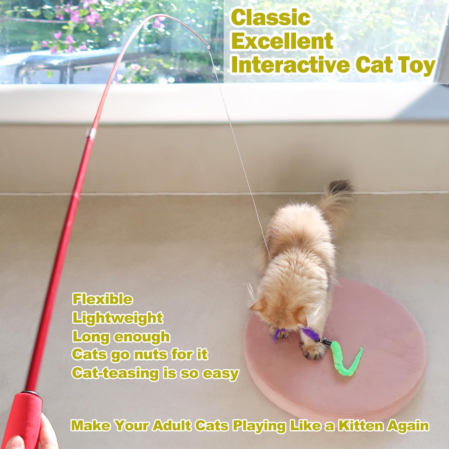 Purple Blue Retractable Funny Pet Toys Interactive Indoor Chicken Feather Cat Game for Cats for Wholesale & OEM Programs view 5