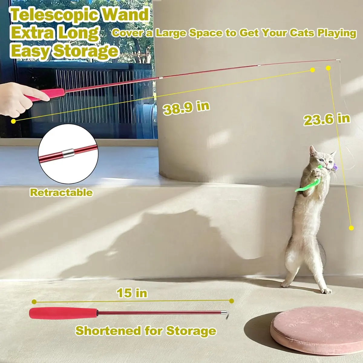 Purple Blue Retractable Funny Pet Toys Interactive Indoor Chicken Feather Cat Game for Cats for Wholesale & OEM Programs detail