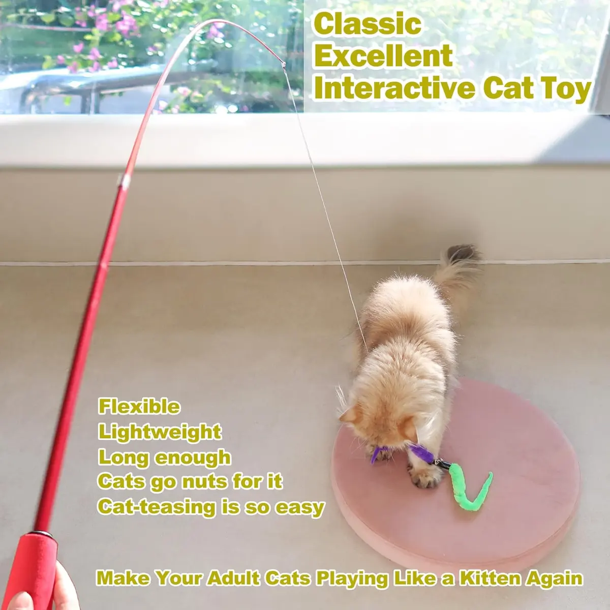 Purple Blue Retractable Funny Pet Toys Interactive Indoor Chicken Feather Cat Game for Cats for Wholesale & OEM Programs detail