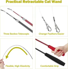Purple Blue Retractable Funny Pet Toys Interactive Indoor Chicken Feather Cat Game for Cats for Wholesale & OEM Programs view 3