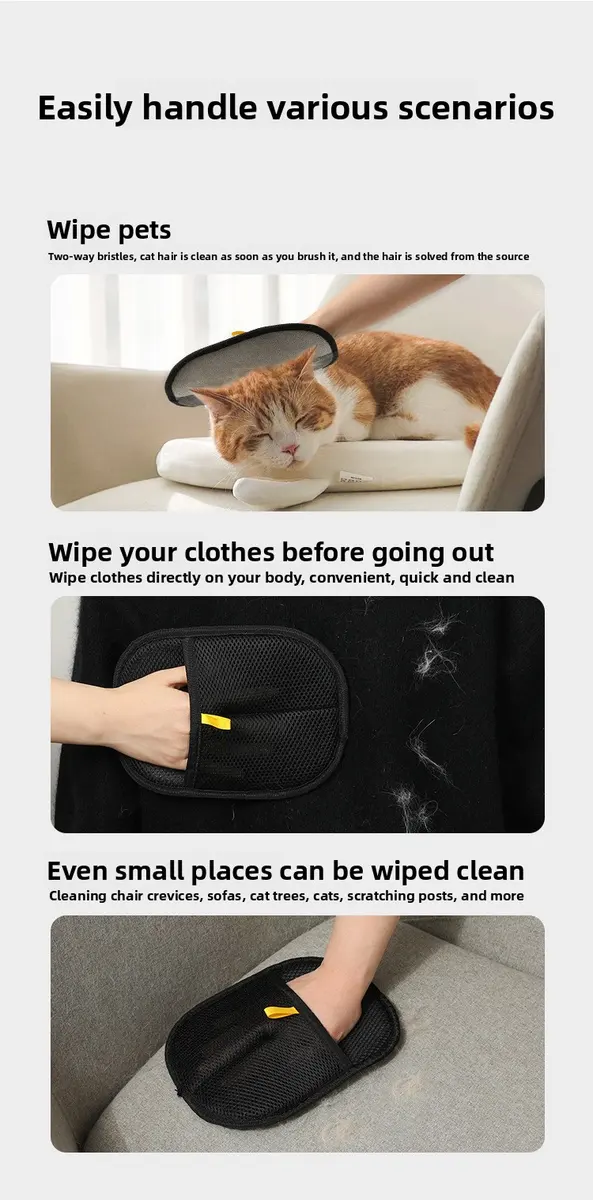 Portable Reversible Two-Way Bristle Electrostatic Nylon Hair Removal Mitts Washable for Dogs for Wholesale & OEM Programs detail