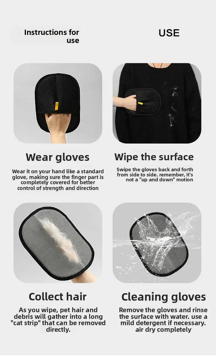 Portable Reversible Two-Way Bristle Electrostatic Nylon Hair Removal Mitts Washable for Dogs for Wholesale & OEM Programs detail