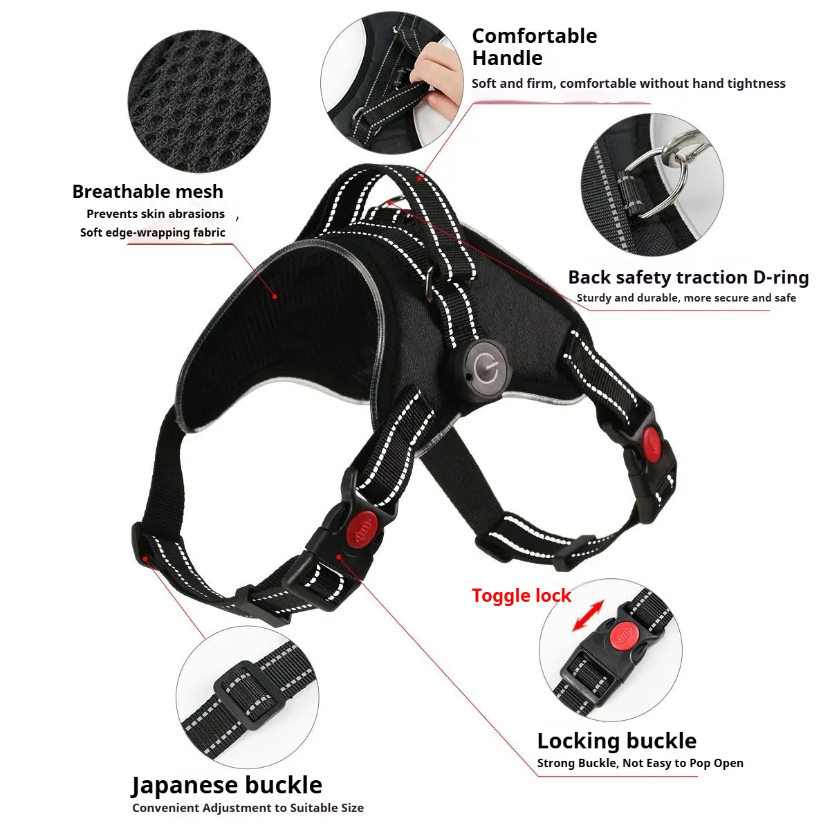 Custom Large RGB LED Light Reflective Dog Harness Rechargeable Oxford Vest Winter for Dogs for Wholesale & OEM Programs detail