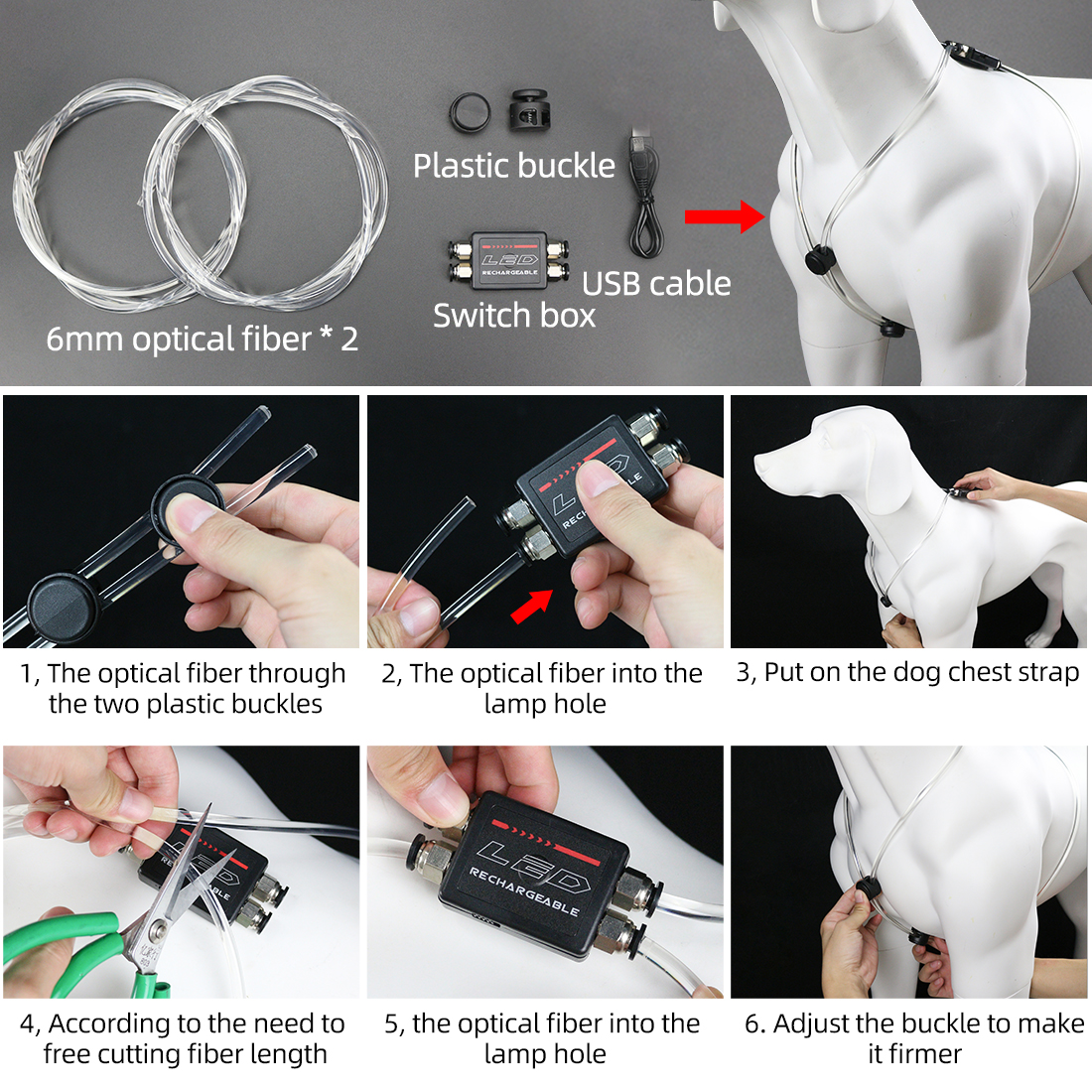 Source Manufacturers Small Breeds Detachable USB Charging Optical Fiber Luminous for Dogs for Wholesale & OEM Programs detail