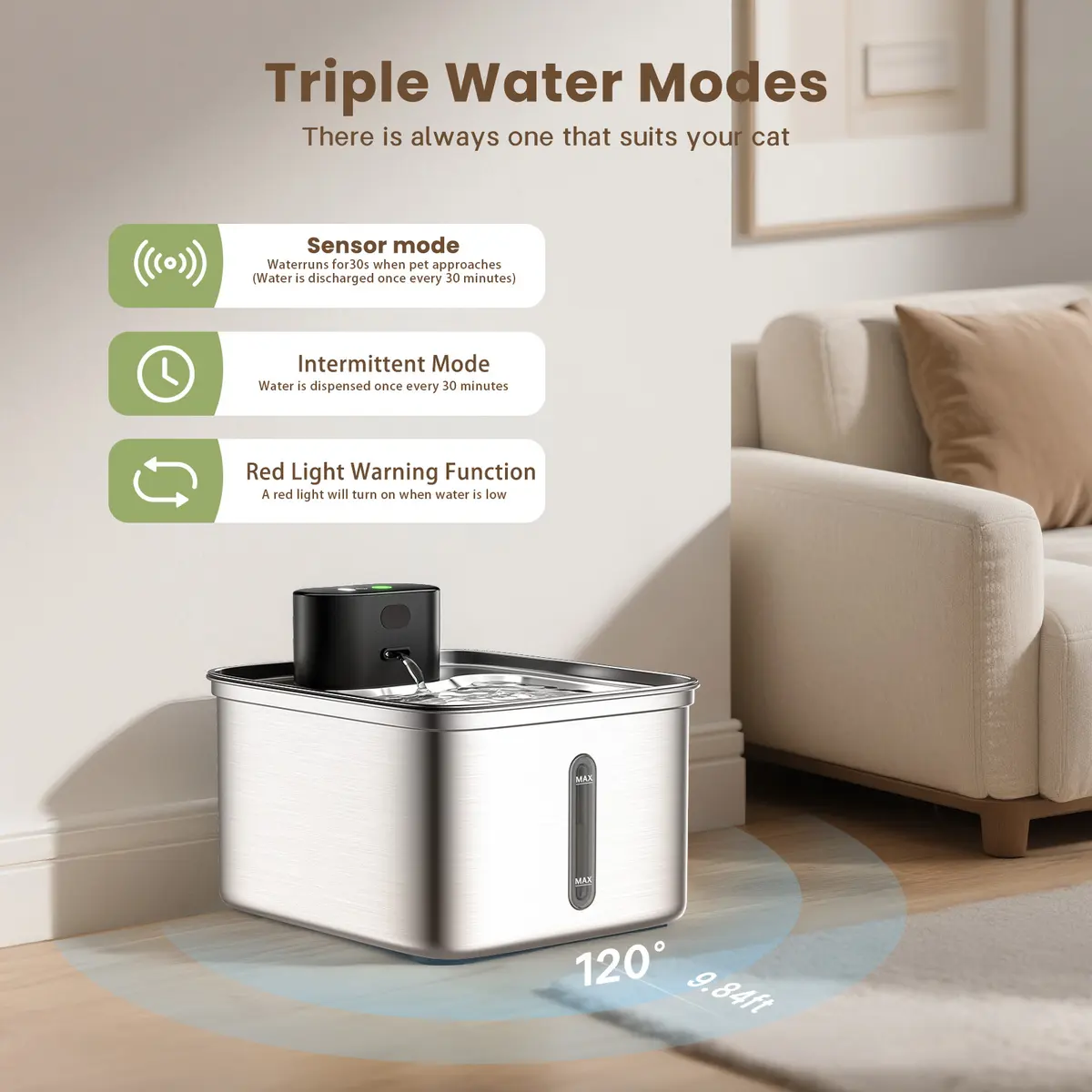 Eco-Friendly Stainless Steel Pet Water Fountain 3.5L Large Capacity Automatic for Small Animals for Wholesale & OEM Programs detail