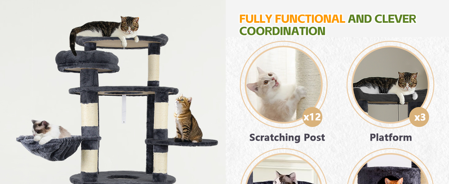 Tall 78.8in Dark Gray Cat Tree Multilevel Cat Tower Large Platform Wide Base Adult for Cats for Wholesale & OEM Programs detail