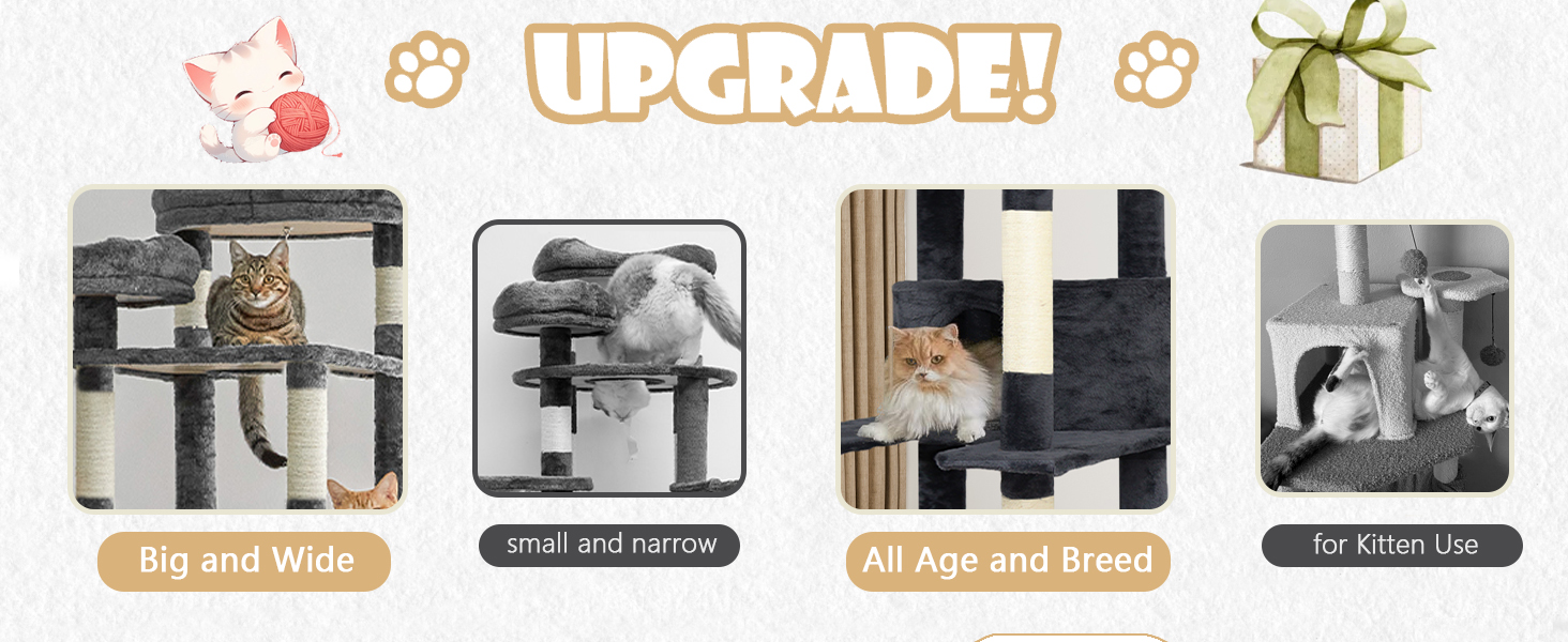 Tall 78.8in Dark Gray Cat Tree Multilevel Cat Tower Large Platform Wide Base Adult for Cats for Wholesale & OEM Programs detail