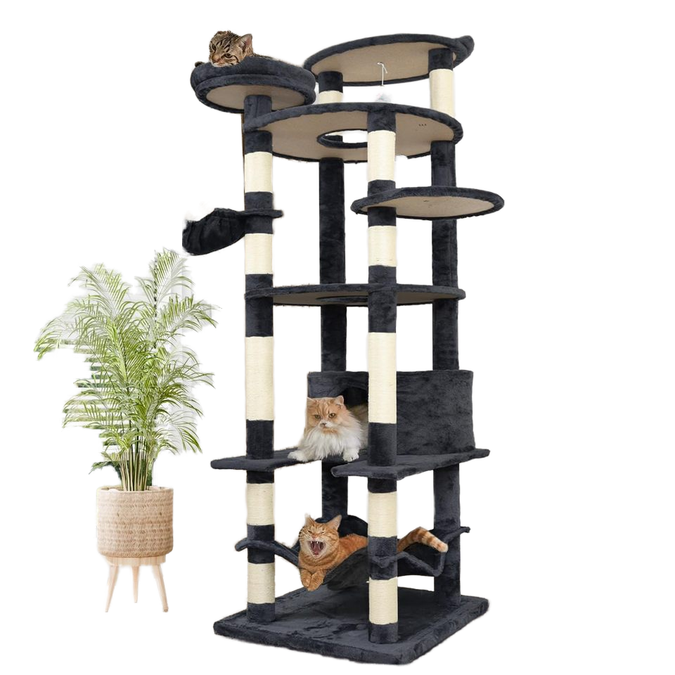Tall 78.8in Dark Gray Cat Tree Multilevel Cat Tower Large Platform Wide Base Adult for Cats for Wholesale & OEM Programs view 6